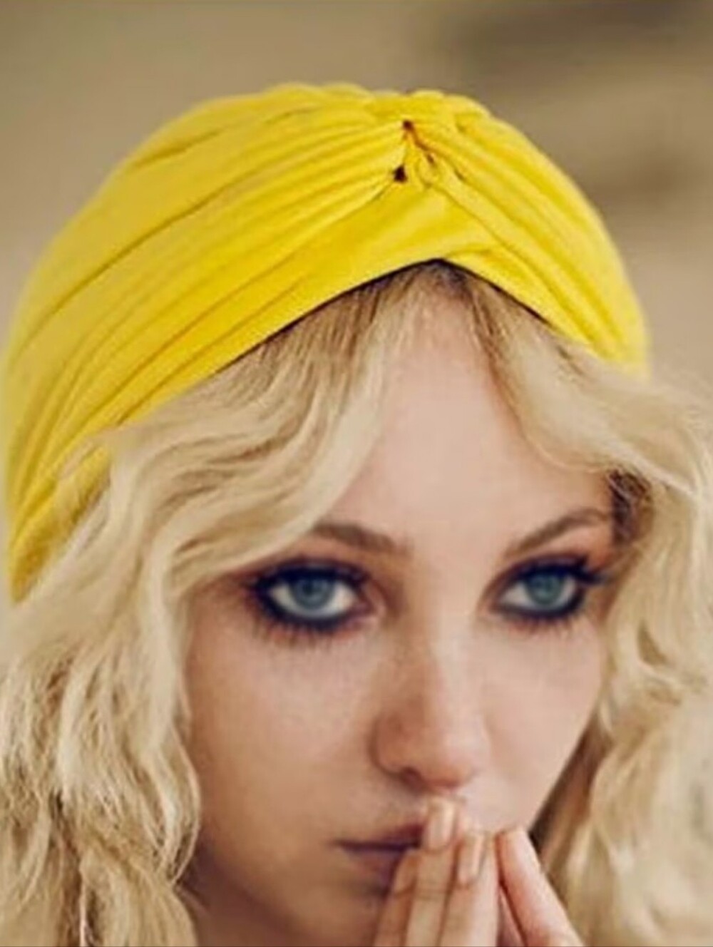 Yellow Knotted Turban Chemotherapy Hat Bonnet Headwrap Hijab Topknot Alopecia